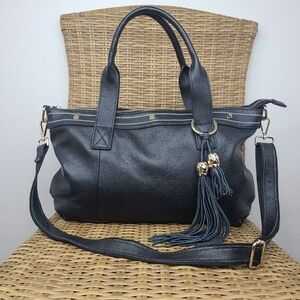 Cuore & Pelle Amelia Shoulder Bag Satchel Tote Leather Black Gold Hardware Large